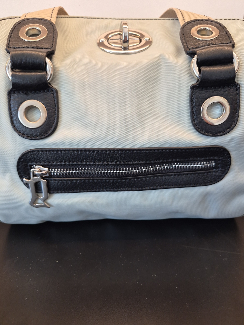 Galliano LOGO Vintage Bowling Bag.  Tan & Black Twist Lock Leather Bag, - Picture 5 of 16
